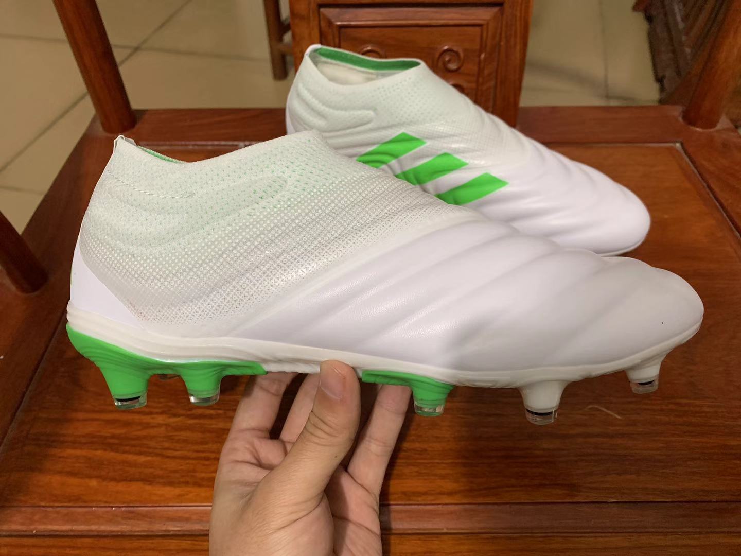 Adidas Copa 19.1 FG Soccer Cleat- White Solar Lime | Premium Quality