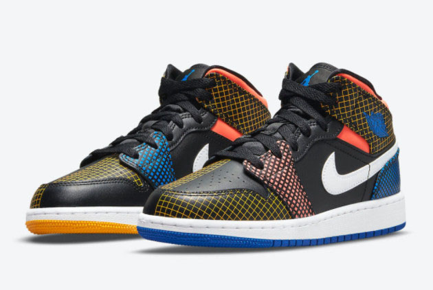 Air Jordan 1 Mid GS Multicolor Grid DC4092-001: Stylish & Versatile Sneakers for Kids