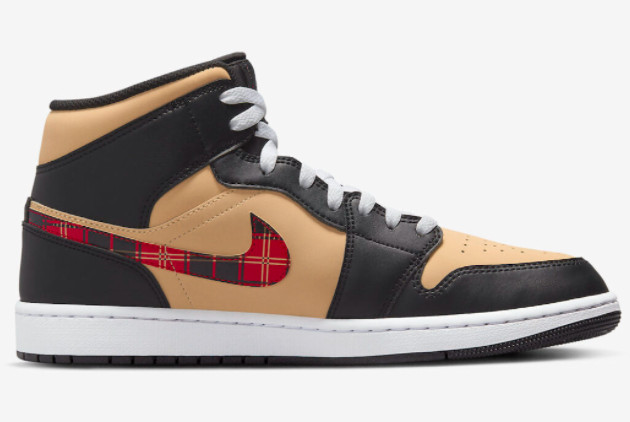 Air Jordan 1 Mid 'Tartan Swoosh' Black/Multi-Color - Premium Sneaker with Eye-Catching Design and Classic Styling