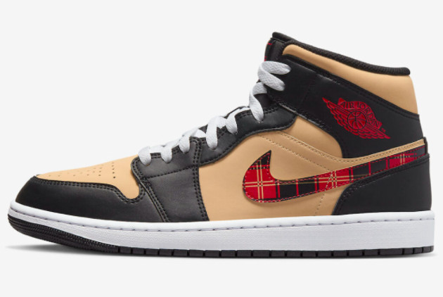 Air Jordan 1 Mid 'Tartan Swoosh' Black/Multi-Color - Premium Sneaker with Eye-Catching Design and Classic Styling