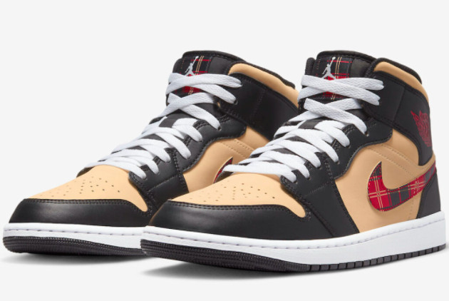 Air Jordan 1 Mid 'Tartan Swoosh' Black/Multi-Color - Premium Sneaker with Eye-Catching Design and Classic Styling
