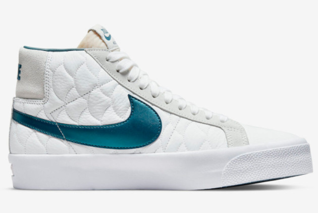 Eric Koston x Nike SB Blazer Mid White/Metallic Teal - Premium Skateboarding Sneakers