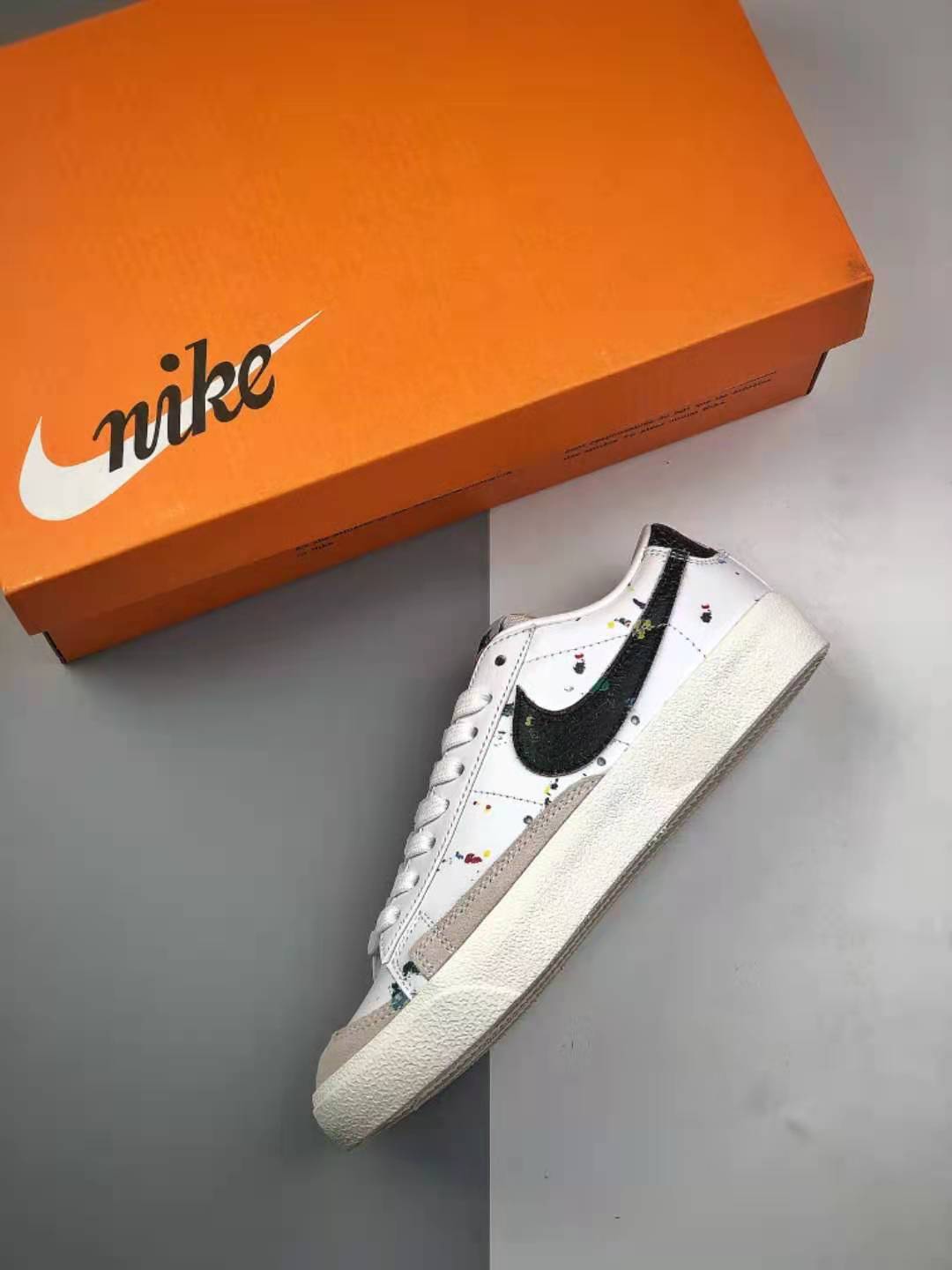 Nike SB Blazer Low Paint Splatter White Black Shoes DJ1517-100 | Authentic Nike Sneakers and Skateboarding Shoes
